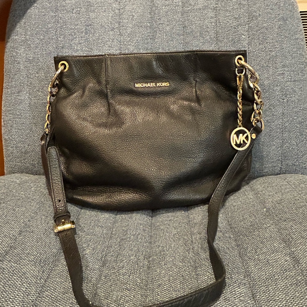 Michael Kors Black Shoulder Bag with Gold Hardware